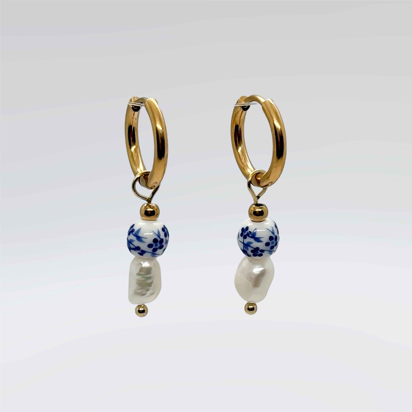 Blue Porcelain Pearl Earrings