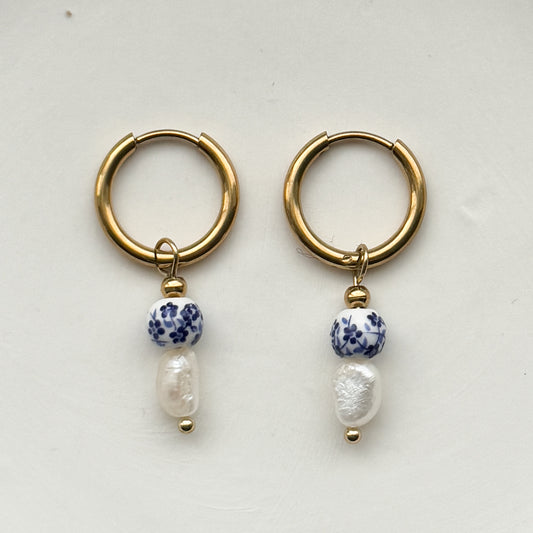 Blue Porcelain Pearl Earrings
