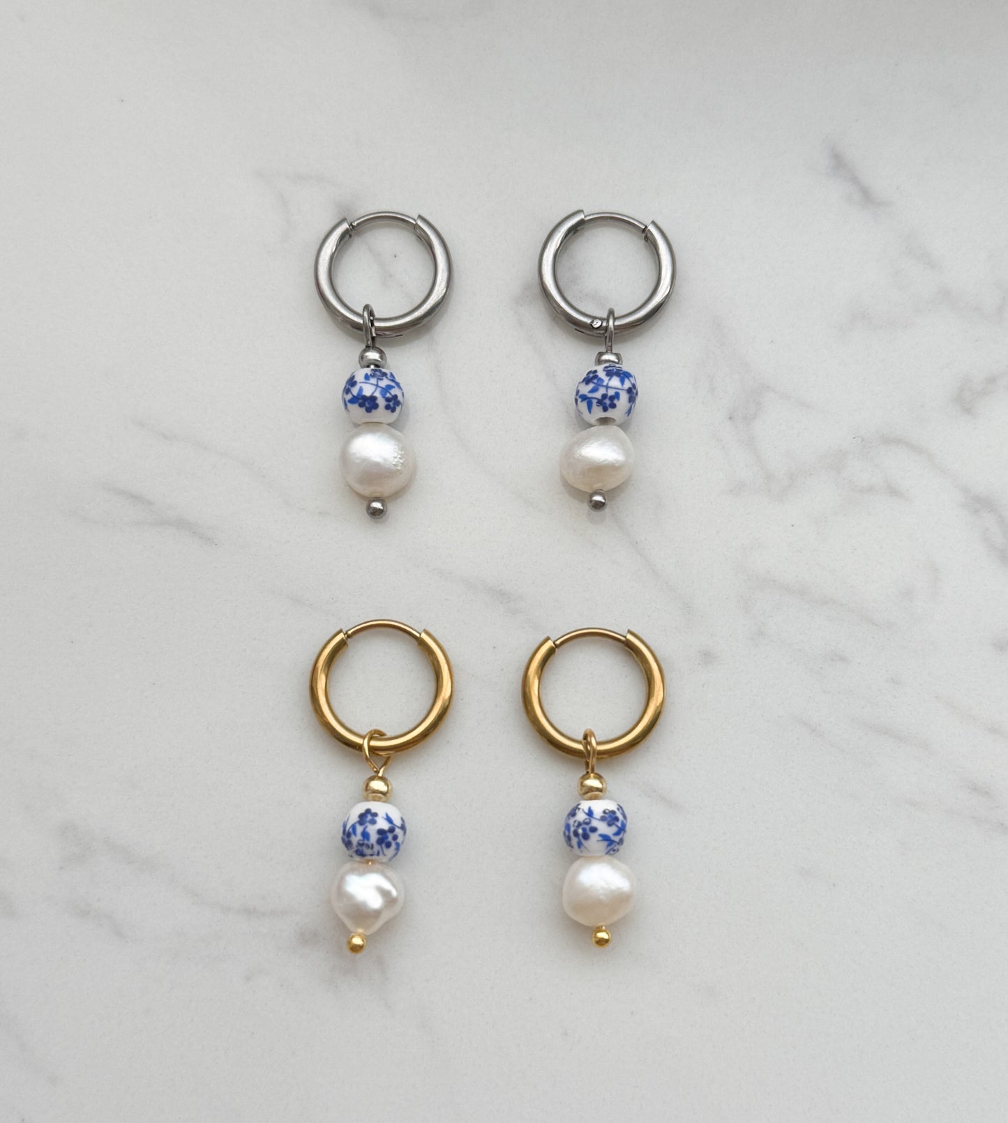 Blue Porcelain Pearl Earrings