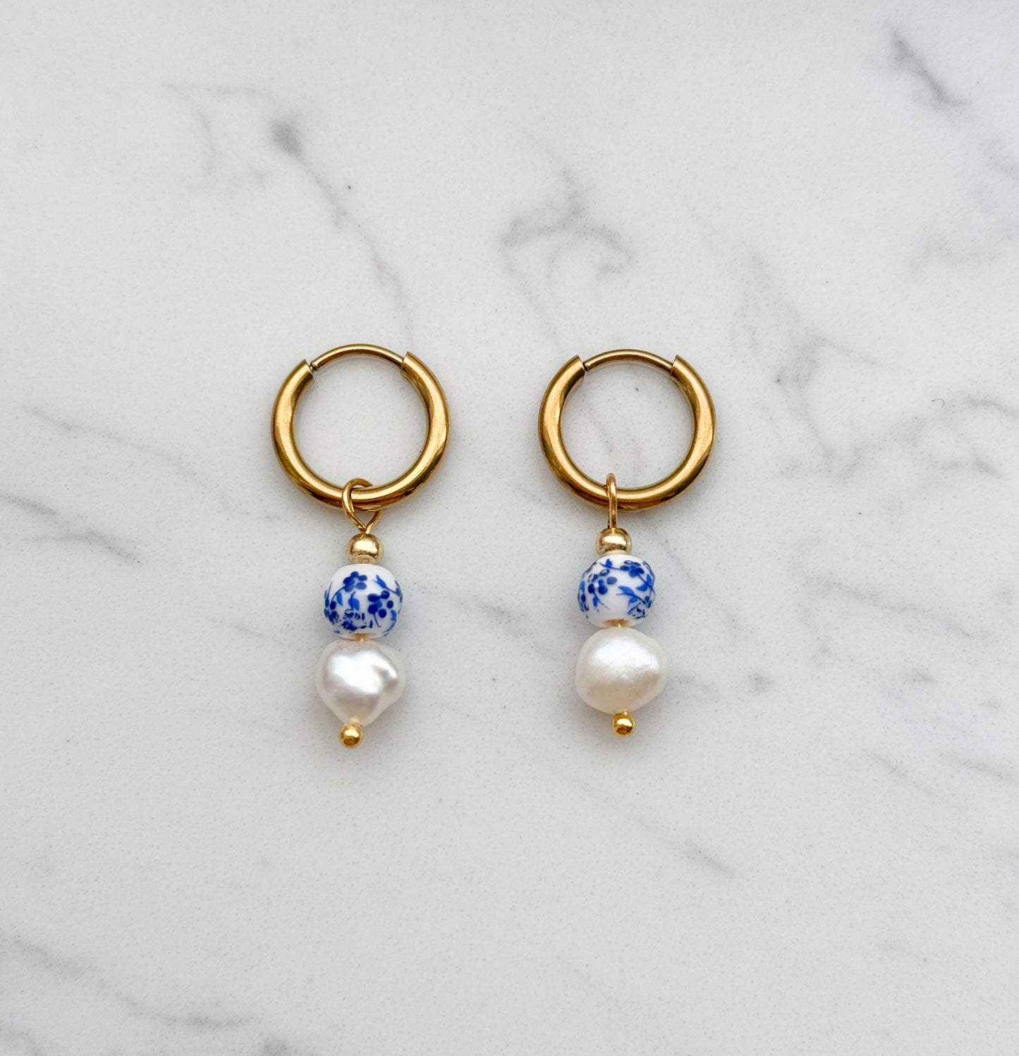 Blue Porcelain Pearl Earrings